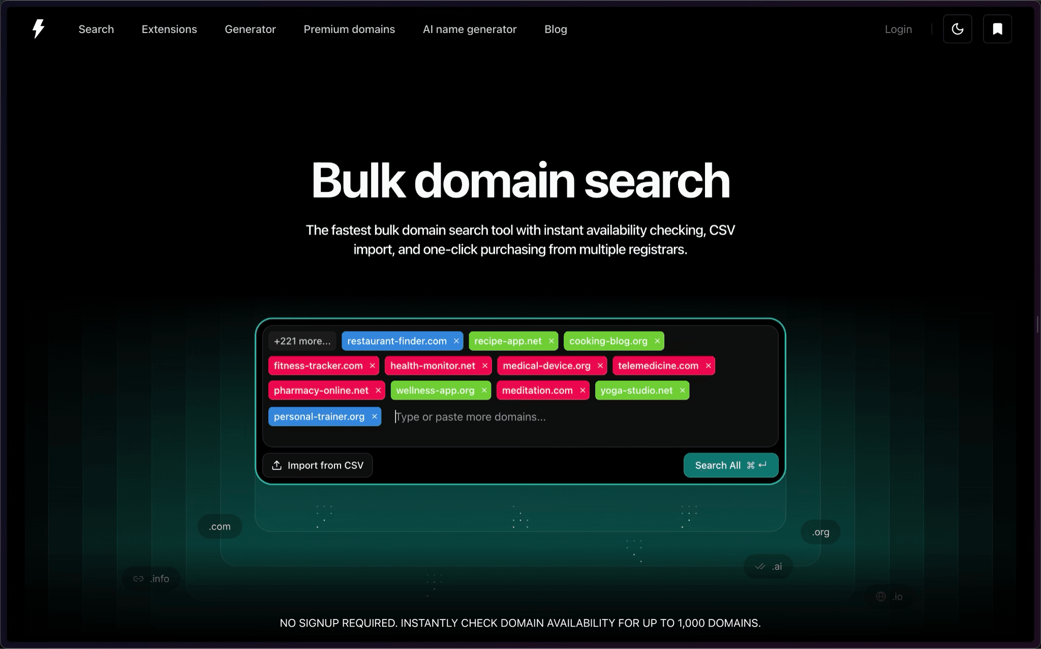 Bulk Domain Search Tool Interface